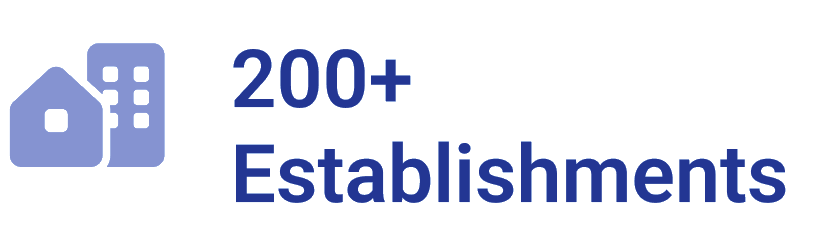 200+ establishments illustration showing service coverage
